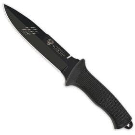Cudeman 177-P Fixed Blade Tactical Knife w/ Sheath – Black Rubber / Black