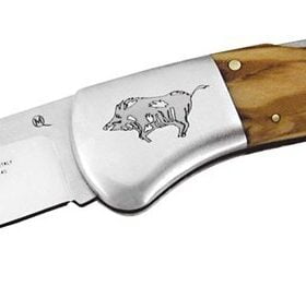 Maserin M760ICG – 90mm Stainless Steel Hunting Knife (Olive Wood Handle with Engraved Wild Boar)